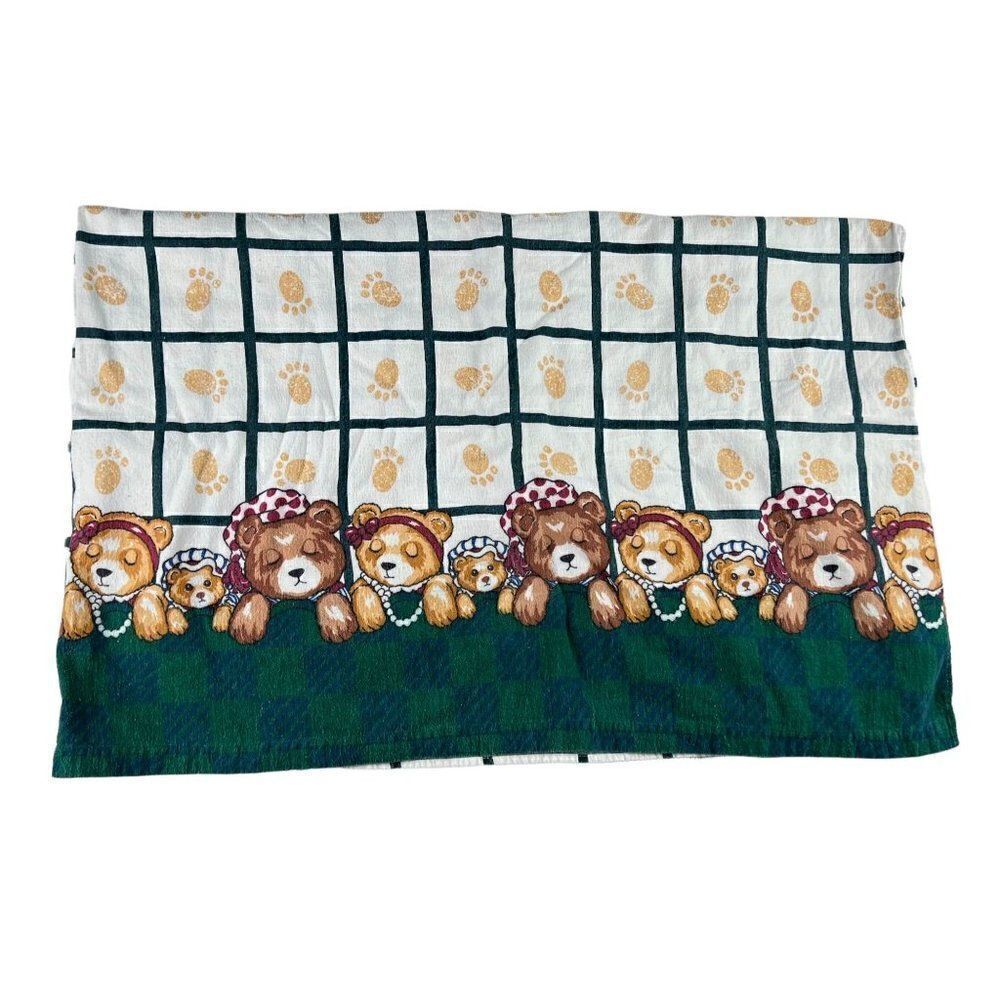 Vintage Kids Cotton Flannel Fabric Top Sheet Teddy Bears Domestications Children